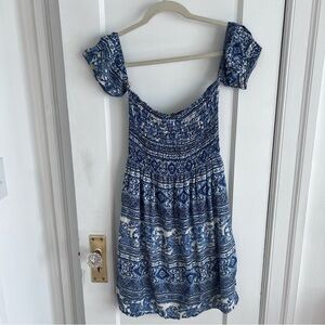 Everly Medium Paisley Smocked Off The Shoulder Boho 70s Dress​​​​​